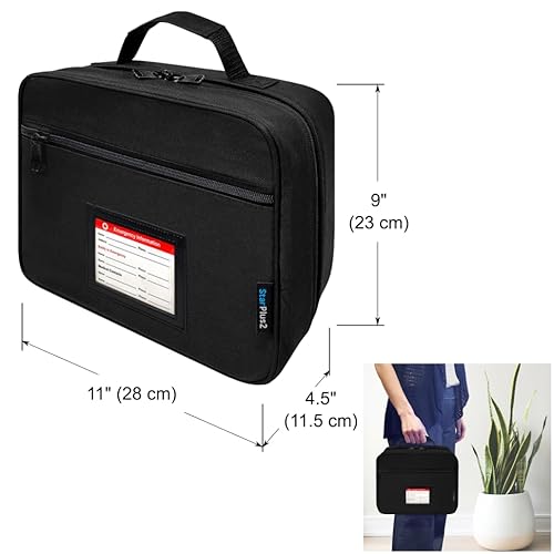 Large Pill Bottle Organizer With Emergency Card - 10 Pockets Medicine Bag for Travel & Home Storage - Black