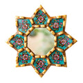 Turquoise Hanging Round Wall Mirror Living Room Decor- Peruvian Painted Glass Mirror Valentines Day Gift for Women - Ornate Mirror on The Wall