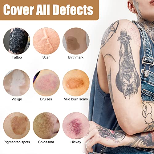 Tattoo Cover Up, 2 Colors Waterproof & Sweatproof Tattoo Cover Up Makeup, Long Lasting and Invisible Body Makeup Suitable for Vitiligo, Dark Spots, Scars-Natural