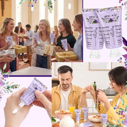 50 Pack Christian Hand Lotion Bulk Gifts for Women Mother's Day Gifts Bible Mini Travel Hand Lotion for Women Church Appreciation(Purple Flower)