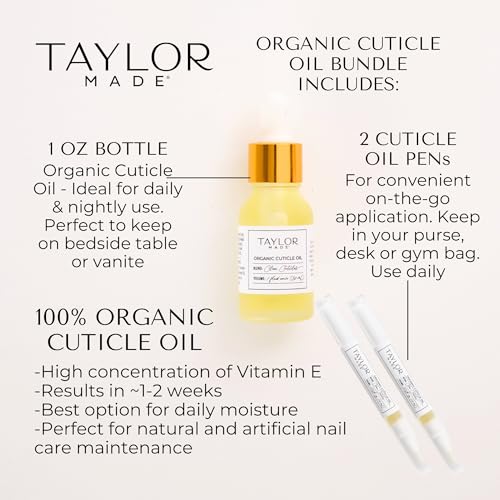 TAYLOR MADE Polish Cuticle Oil ? 100% Organic Cuticle Oil | Paraben-free | Non-toxic | Safe for All Ages | Results in less than 2 weeks | Infused with orchid oil | Nail Oil (Bottle & 2 Pens)