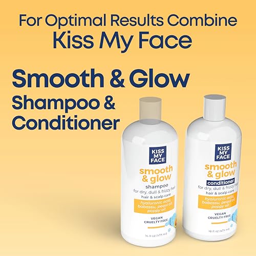 Kiss My Face Smooth & Glow Shampoo, For Dry and Frizzy Hair, Hair and Scalp Care, Hyaluronic Acid, Vegan and Cruelty Free, 16 Fl Oz