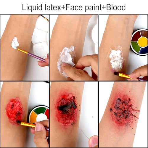 Bowitzki Halloween Makeup Kit Special Effect sfx Makeup,Liquid Latex+Scab Blood+Spray Blood+6 Colors Oil Based Face Paint+SFX bruise wheel+Skin Wax+Stipple Sponges+Latex free Sponges+Spatula+Brushes