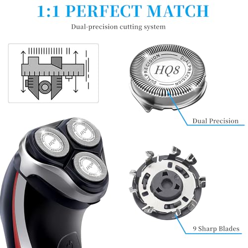 HQ8 Replacement Heads for Philips Norelco Aquatec Shavers PT720 PT730 AT810 AT815 AT830 AT880,HQ8 Blades,6pcs.