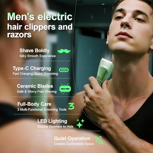Body Hair Trimmer Shavers for Men, Groin Hair Trimmer with Ceramic Blade, Wet & Dry Use Eelectric Shaver, Waterproof Manscaper with LED Light mnfor Pubic Area, Chest, Legs & Bikini