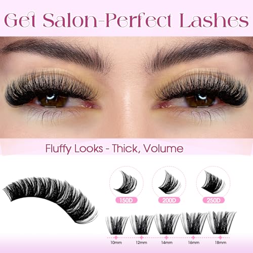 Fluffy Lash Clusters Kit Bulk Packs: Wendy, 560Pcs, 150D, 200D, 200D, 250D, D Curl, 10-18mm Mixed, Thick, Volume, Soft, DIY Eyelash, Individual, Natural, Fake Lashes