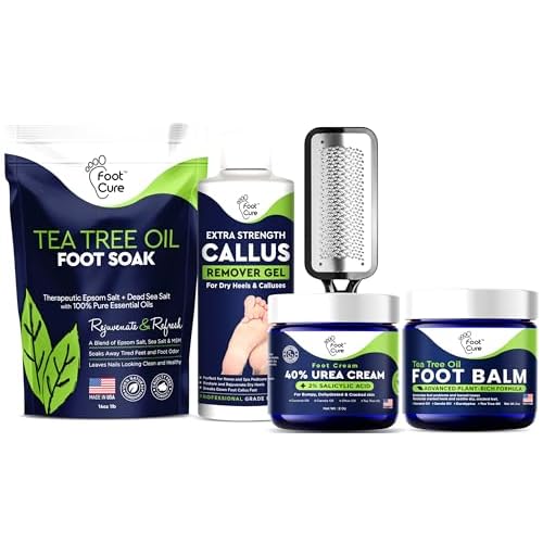 Foot Cure Foot Care/Exfoliator & Callus Remover Pedicure Set ? Includes Foot File for Dead Skin, Tea Tree Oil Foot Soak Salts, Urea Cream 40 Percent & Foot Callus Removal Gel & Tea Tree Oil Foot Balm