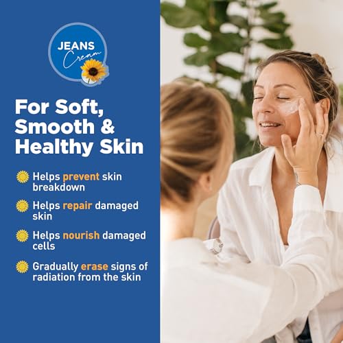 Jeans Cream, Maximum Skin Therapy Radiation Burn Cream, Moisturizing Vitamin E and Aloe Vera Cream for Compromised Skin, Minor Cuts, Sunburn and More, Non-Greasy Formula, 7 oz
