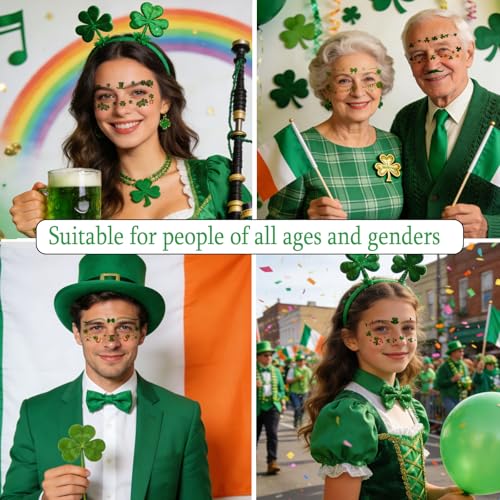 St. Patrick's Day Face Sticker- 6 Sheets Shamrock Eye Body Stickers for Kids & Adults | Green Clover Irish Temporary Tattoo Sticker for St. Patrick's Day Parade, Party Makeup Festival Supplies