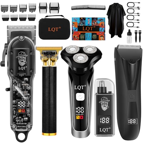 Hair Clippers for Men, 5-in-1 Professional Cordless Transparent Plastic Clipper Set Beard Trimmer Body Trimmers Electric Razor Nose and Ear Hair Trimmer with Bag, Men's Birthday Easter Gifts