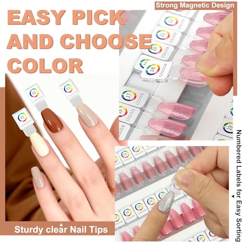 144 Magnetic Nail Swatch Book,Leather Nail Color Display Book with 144 Magnetic Tips & Number Labels,Professional Nail Salon Color Display Book for Easy Preview & Storage ( 3 Page )