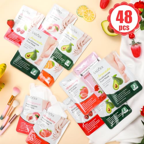 48 Pcs Fruits Beauty Hand Foot Mask Bulk Hydrating Hand Foot Moisturizing Gloves Aloe Mask for Spa Kit Beauty Skincare Gift Kits for Women