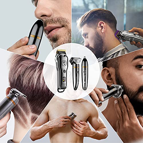 Hatteker Hair Clipper Cordless Barber Clipper T-Blade Beard & Nose Trimmer Grooming Kit Professional IPX7 Waterproof