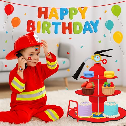 96PCS Fire Truck Pre-Cut Temporary Tattoos for Kids ? Firefighter Party Favors Supplies, Emergency Vehicle Theme Decorations, Fireman Birthday Tattoo Stickers for Boys Girls Classroom Rewards