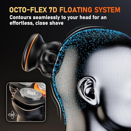 Roziahome Electric Razor for Men Bald Head Shaver 5 in 1 Grooming Kit Rechargeable Cordless Wet Dry Rotary Shaver Clippers Nose Hair Trimmer Facial Cleansing Brush Pop-up Trimmer