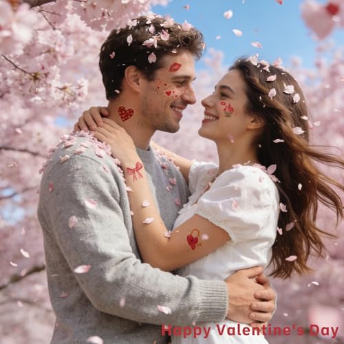 28 Pcs Valentine's Day Face Tattoos, Kiss Love Heart Tattoos Temporary, Red Fake Temporary Tattoo for Women Girls Valentine Makeup Accessories