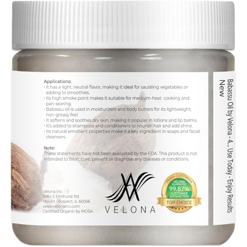 velona Babassu Oil USDA Certified Organic - 4 Fl Oz | 100% Pure and Natural Carrier Oil | Refined, Cold Pressed | Face, Hair, Body & Skin Care and Cooking | Use Today - Enjoy Results