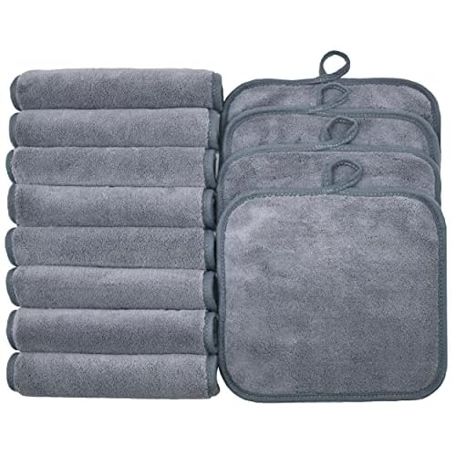 Makeup Remover Cloths for Face, Eye, Lips - Reusable Makeup Remover Pads Soft Microfiber Facial Cleansing Cloths 8 x 8 inch 12 Pack (Gray)