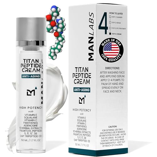 Titan Peptide Anti-Aging Mens Face Cream ? Mens Face Moisturizer ? For Men, Face Lotion ? Men, Skin Care ? Tighten, Firm, Revitalize ? Peptides, Vitamin C & E, Squalane ? All Skin ? Unscented