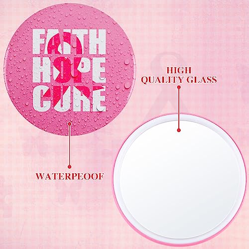 Soaoo 60 Pcs Breast Cancer Awareness Gifts for Women Pink Ribbon Pocket Mirror Bulk Round Portable Compact Mirror 2.68 Inch Makeup Mini Mirror Breast Cancer Awareness Accessories for Women