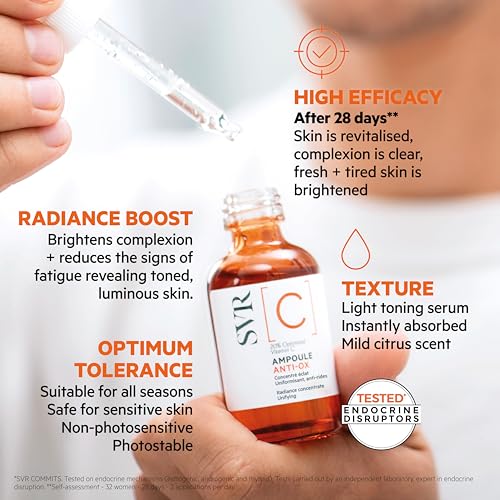 SVR Vitamin C Brightening Face Serum With 20% Optimized Vitamin C For Fine Lines, Uneven Skin Tone & Dull Skin. Improves Radiance & Firmness, 1 Fl.oz.
