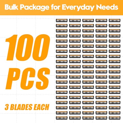 3-Blade Disposable Razors for Men & Women ? 100 Pack Bulk Stainless Steel Shavers with Lubricating Strip & Safety Cap, Non-Slip Handle for Sensitive Skin, Travel, Hotel, Charity (Black)