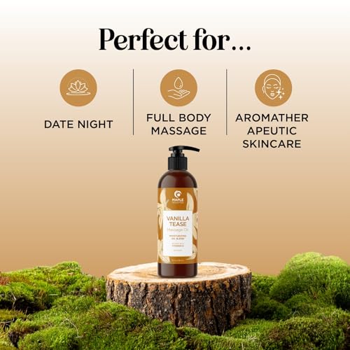 Vanilla Sensual Massage Oil for Couples - Irresistible Full Body Massage Oil for Date Night with Smooth Gliding Coconut and Sweet Almond Oil with Dreamy Vanilla Scent - Non GMO Gluten Free and Vegan