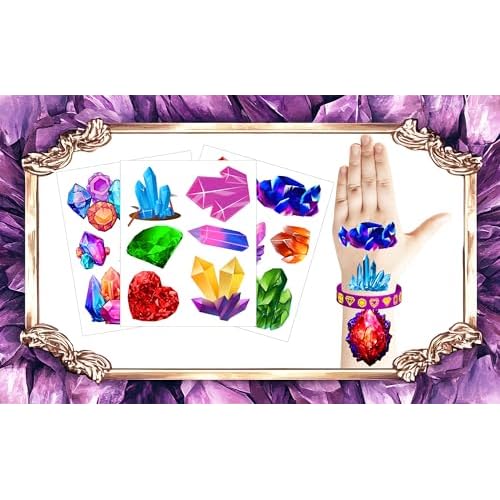 168 Pcs Gem Theme Tattoos Temporary Stickers Geology Crystal Diamond Birthday Party Favors Supplies Decorations Tattoo
