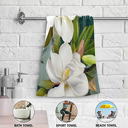susiyo Hand Towel for Bathroom Set of 2 Face Towel for Hotel Gym Guest Spa Yoga Home Decorative, 28x14inch (White Magnolia Flowers)