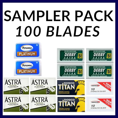 Double Edge Safety Razor Blades Sampler Pack for Men (ABS-03, 100)