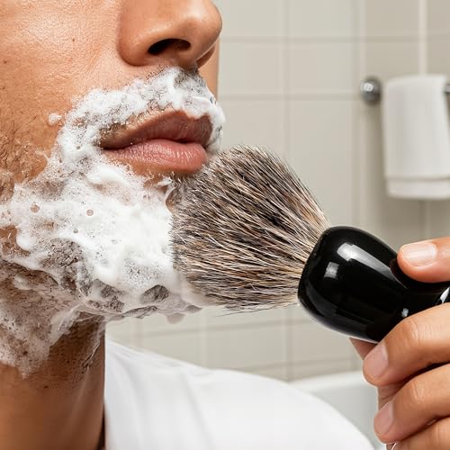 Shaving Brush Set for Men,3 in-1Natural Badger Hair Shaving Brush,Foldable Silicone Bowl, Spiral Opening Brush Case, Portable Wet Shave Gifts Used in Home and Travel (Black)