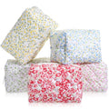5 PCS Makeup Bag Quilted, Floral Makeup Bags Bulk with Zipper Quilted Cosmetic Bag Cosmetic Pouch Flower Cute Pouches for Cosmetics, Pens and Portable Travel Toiletries-5 Styles