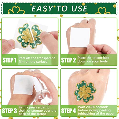 72 Pieces Glitter Shamrock Temporary Tattoos St. Patrick's Day Tattoos Lucky Clover Glitter Tattoo Stickers St. Patrick's Day Irish Sticker Parade Party Favors Decorations Accessories, 9 Styles