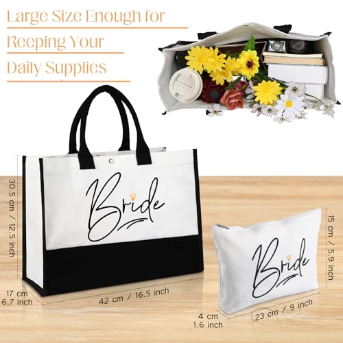 3 Pieces Wedding Bride Gifts Bridal Shower Gift for Bride Canvas Tote Bag Makeup Bag Tumbler Cup Stainless Steel Drink Cup Bachelorette Gift for Wedding Engagement Honeymoon for Women Wifey Future Mrs