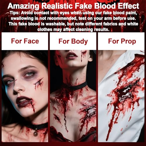 Yosca 6Pcs Halloween Fake Blood Makeup Kit, Realistic Washable Fake Blood Spray, Dripping, Coagulated, Scar Wax for Halloween Face Red Body Paint, Clown Vampire Monster Zombie Scar Makeup Kit