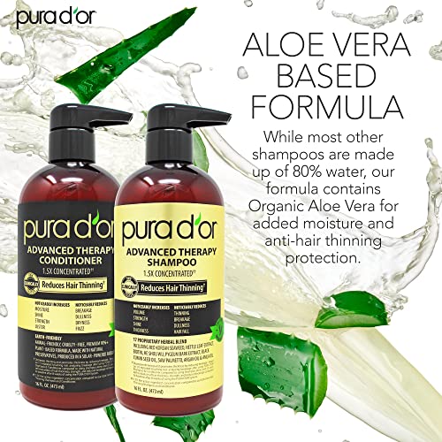 PURA D'OR Anti-Thinning Advanced Therapy Biotin Shampoo & Conditioner Hair Care Set & Organic Moroccan Argan Oil (4oz / 118mL) USDA Certified 100%