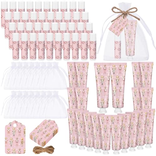 24 Sets Christmas Pink Nutcracker Hand Cream and Candy Lip Balm Gift Christmas Party Favors Travel Size Hand Lotion and Lip Balm Bulk Wedding Bridal Baby Shower Party Supplies for Guest
