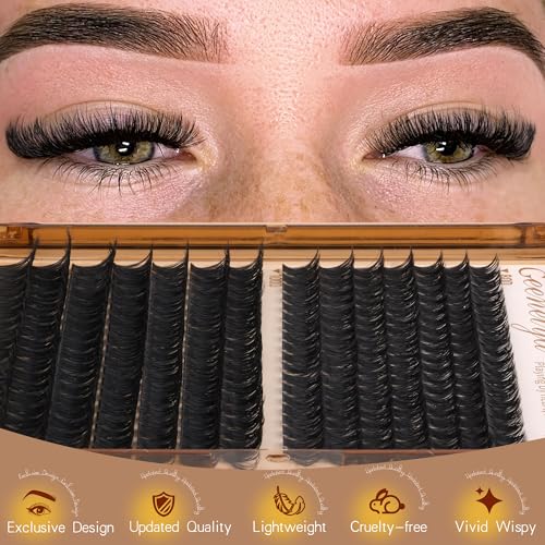 Geeneiya Volume Lash Clusters Kit DIY Lash Extension Kit D Curl Eyelash Extensions with White Lash Bond and Seal Waterproof Tweezers,10-16MM Cluster Lashes with White Lash Glue