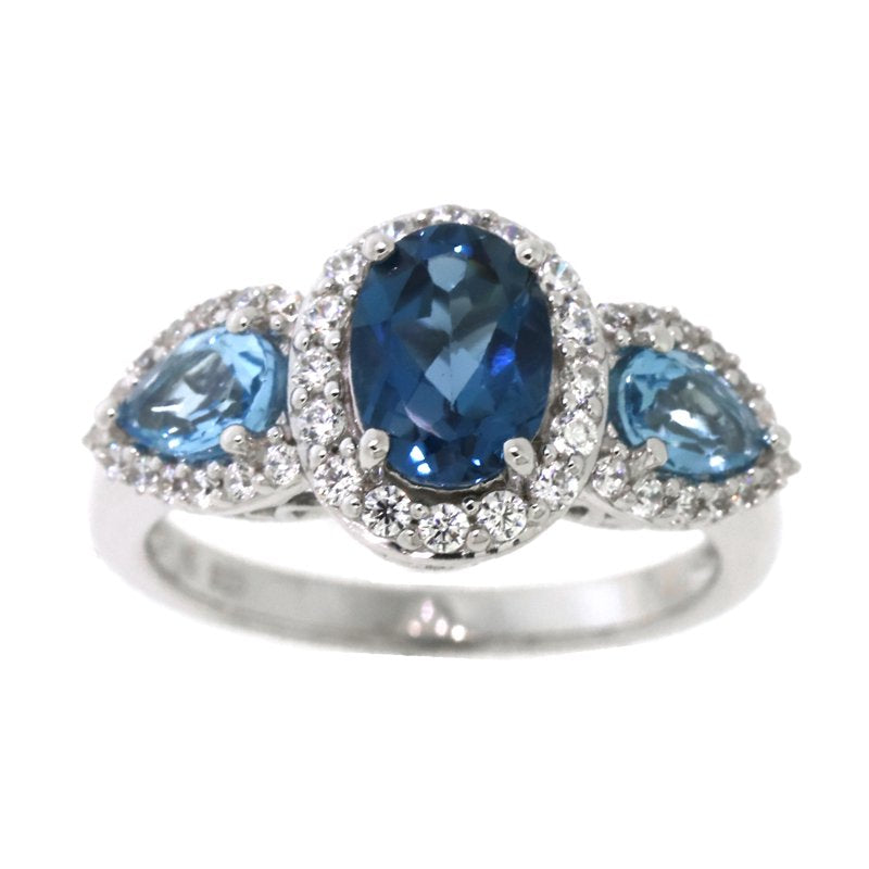 Sterling Silver Blue Topaz Ring with Cubic Zirconia Accent, Multiple Sizes