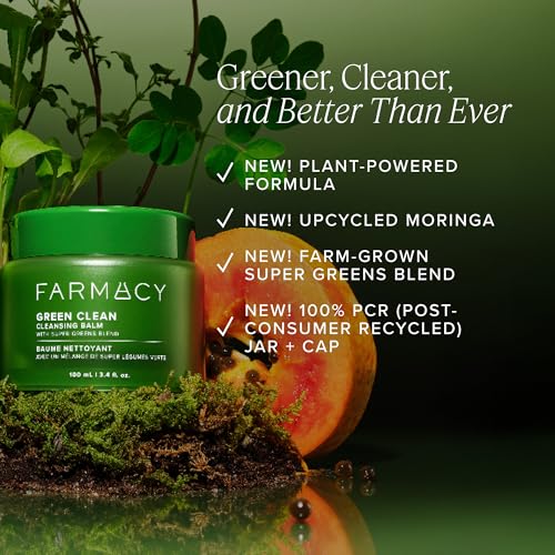 Farmacy Makeup Remover Cleansing Balm - Green Clean Waterproof Makeup Remover Balm + Oil Cleanser for Face - Gently Melts Make Up + SPF - Hydrates + Softens Skin with Super Greens + Papaya (30ml)