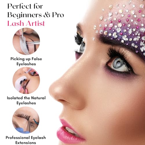 Fiber Tip Lash Tweezers Set for Eyelash Extensions ? Curved Classic, Mega 90 Degree Boot, 45 Degree Angle & Isolation Tweezer, Stainless Steel Precision, Non Slip Professional Application Kit