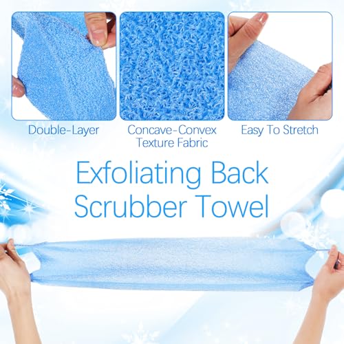 12Pcs Exfoliating Back Scrubber with Handles, Nylon Back Exfoliator Washers Scrubbers Stretchable Pull Strap Exfoliating Washcloth Body Scrubber Cloth Towel for Shower Skin Massages