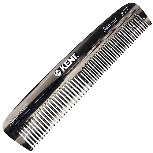 Kent R7T Black Graphite Fine Tooth and Wide Tooth Hair Comb - Handmade Pocket Comb for Men, Best Beard and Mustache Comb for Everyday Grooming, Sawcut made in England