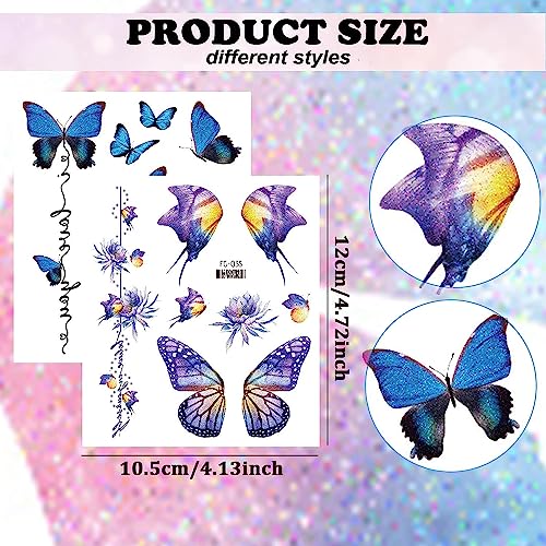 Konsait 12 Sheets Glitter Butterfly Temporary Tattoos for Women Kids Butterfly Face Sticker Glitter Tattoos Temporary for Girl Fairy Eye Makeup for Women Princess Fairy Party Favors