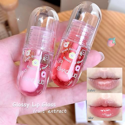 4 Pcs Lip Gloss Oil Set, Fruit Flavored Lip Gloss Set Cute Lip Jelly Hydrating Lip Make-Up for Women, Party Gift, Non-toxic
