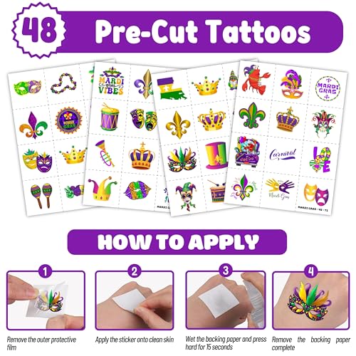 72PCS Holiday Fat Tuesday Party Favors - 48Tattoos & 24 Slap Bracelets - Fun Birthday Party Supplies, Baby Shower Gifts, Classroom Rewards & Nurse-Themed Decor for Kids