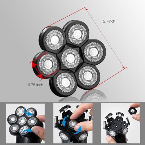 7 Blades Universal Head Shaver Replacement Heads for Freebird Shaver, Black, Men's Electric Shaver Accessory (7 Heads Black)