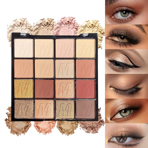 16 Colors Brown Eyeshadow Palette, Brown Eyeshadow with Metallic and Matte Finishes, High-Pigment Eye Makeup Pallet with a Long-Wearing Formula, Eyeshadow Pallet for Halloween Parties Christmas