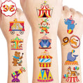 96PCS Carnival Circus Clown Pre-Cut Temporary Tattoos for Kids | Super Cute Themed Birthday Party Favors, Supplies, Decorations, Animal Fake Tattoo Stickers (Multiple)