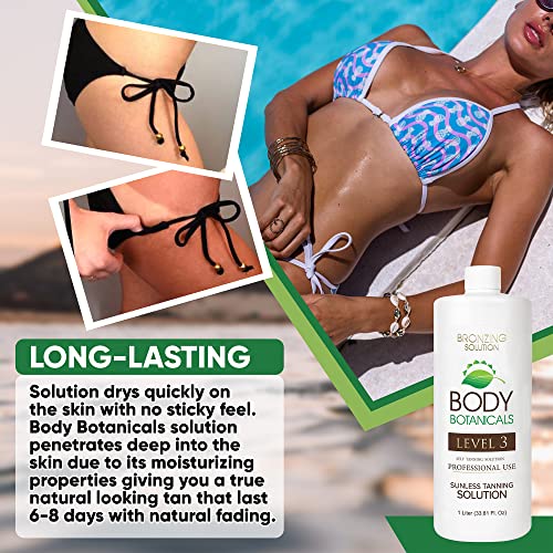 Professional Sunless Tanning Spray Tan Solution, Organic Essential Oils, Airbrush Formula, 33.8 Fl Oz. (Level 3 (12% DHA))